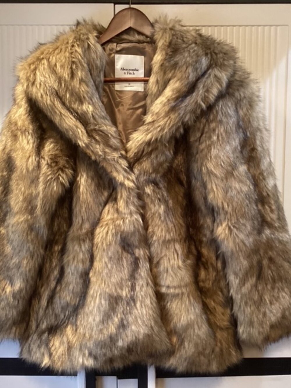 Abercrombie Fitch Faux Fur Coat/Jacket Size Medium Multi-Tonal Brown & Grey S sa